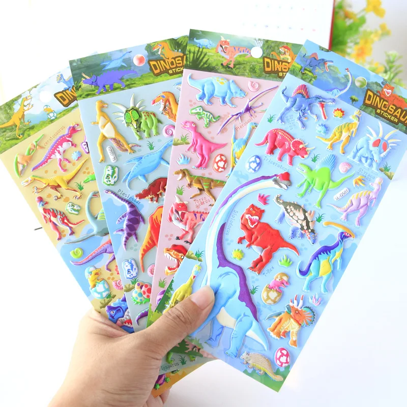 hot selling 3d cartoon one piece animal children puffy stickers kids dinosaur foam sticker