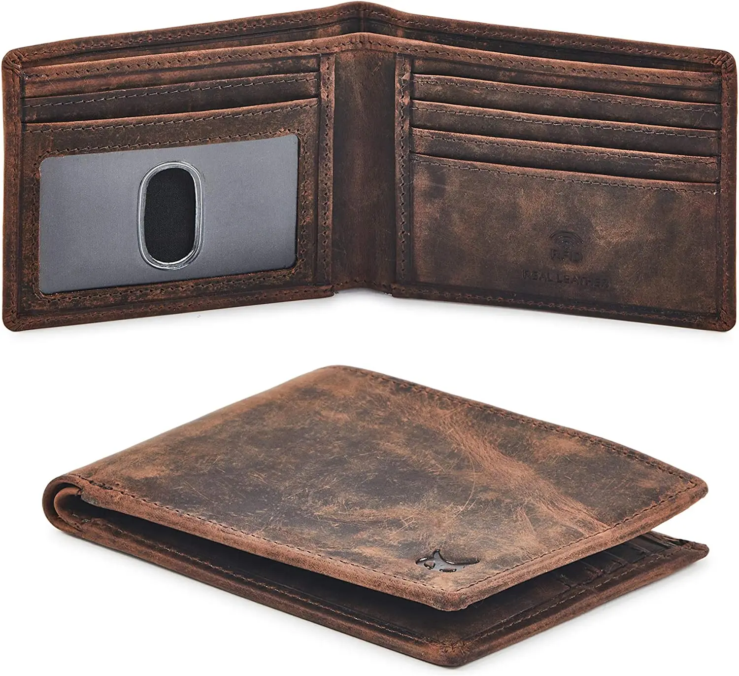 Real Leather Mens wallet RFID Blocking Slim Minimalist Front Pocket - Thin & Stylish with ID Window