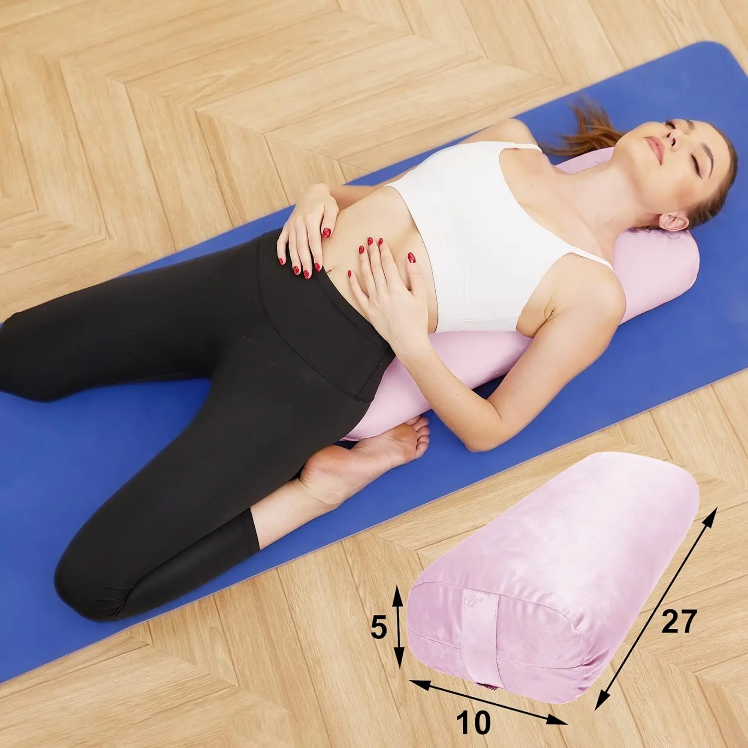 Yoga Pillow-Yoga Bolster Pillow for Restorative Yoga-Meditation Pillow with Velvet Cover,Filled with Soft Cotton,PINK