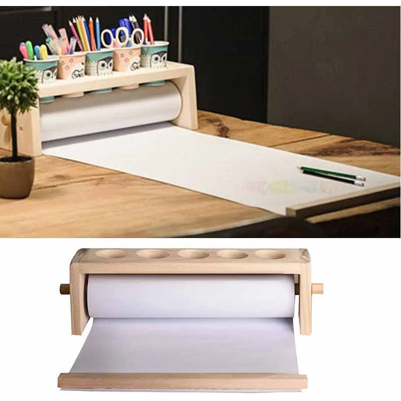 Easel Roll Dispenser Wooden Holder with Art Drawing Paper for Kids DIY Art Painting Drawing Writing