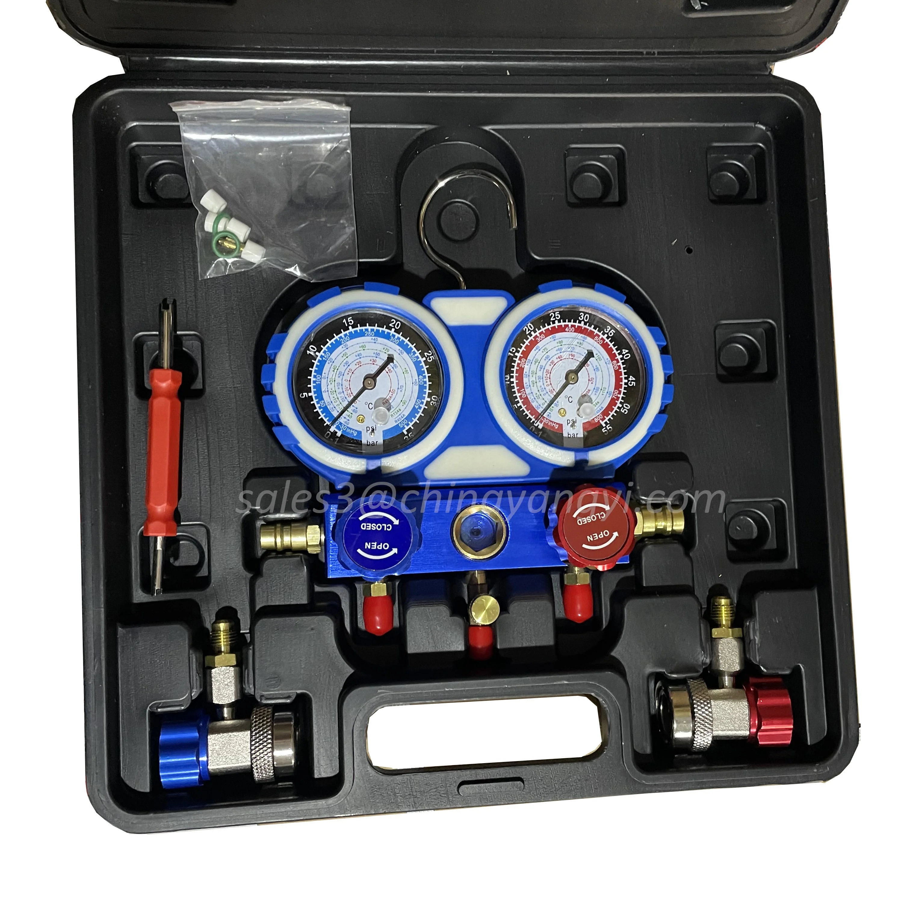 Refrigerant R32 Double Manifold Gauge Set with 1.5m Charging Hose for Auto Service Air Conditioning Repair