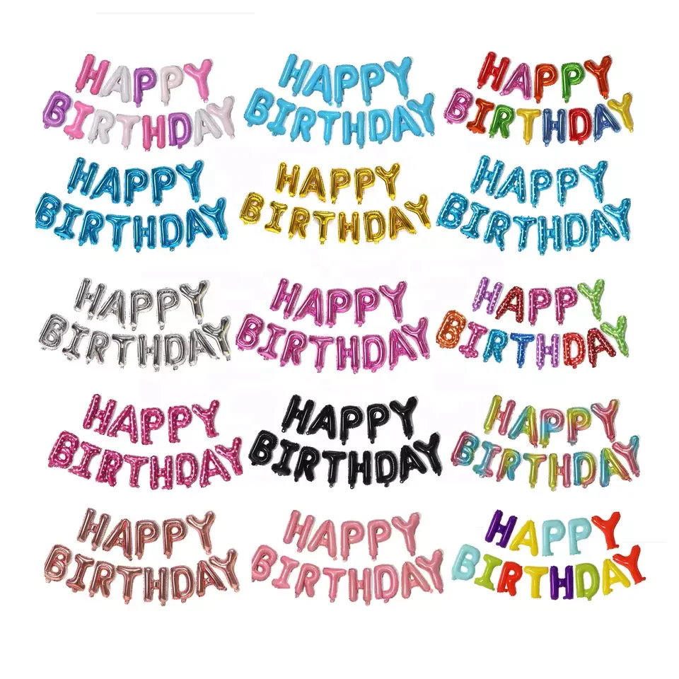 Stock Birthday Theme Party Decoration Supplies Alphabet 13 PCS Mylar Globos 16 Inch Letter Foil Happy Birthday Balloon Banner
