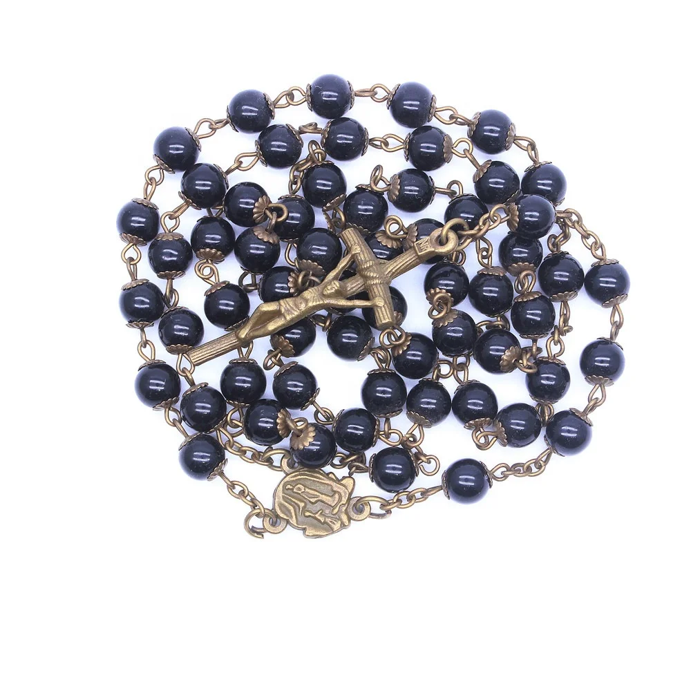 Catholic Handmade Lours Centerpiece Rosaries 8mm Black Stone Beads to make jewelry