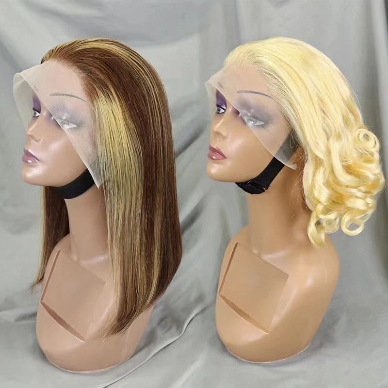 Letsfly Loose Wave 13x4 Lace Frontal Ear to Ear 350# Human Brazilian Hair Wigs 613# Remy Hair Bob Wigs Free Shipping