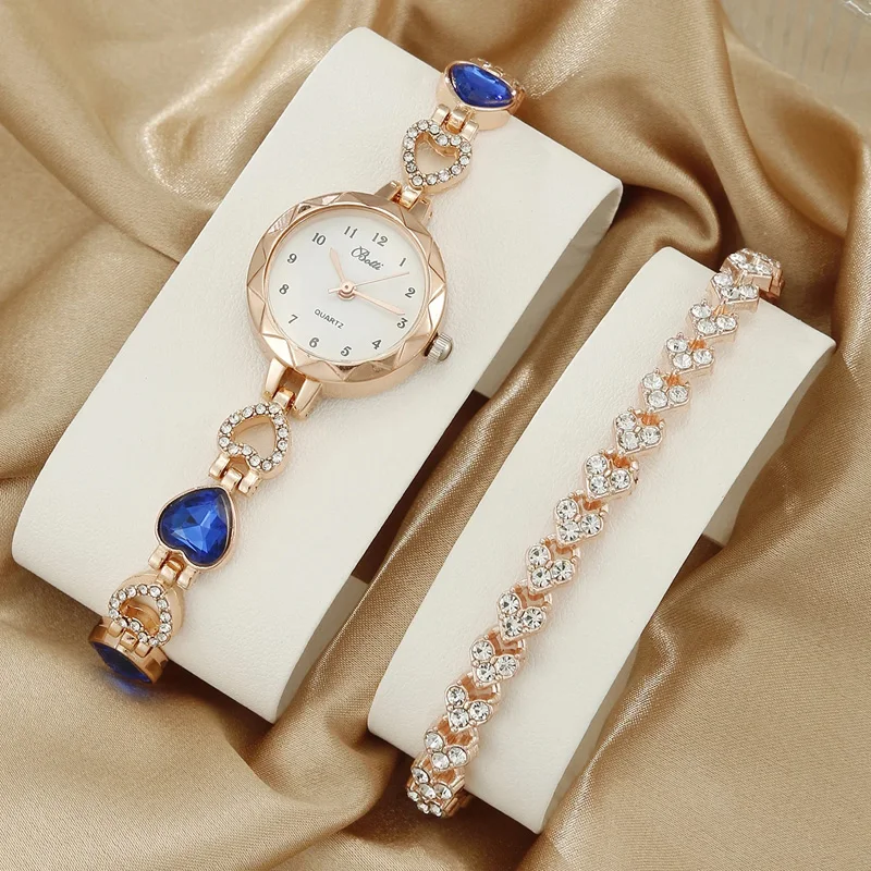 2PCS Set Luxury Watch Women Bracelet Rhinestone Fashion Wristwatch Casual Ladies Female Wrist watch Clock