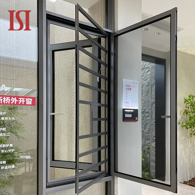 Tengying Modern External Aluminum Thermal Casement Window Windproof Outward Secure Casement Window with guard rails for Balcony