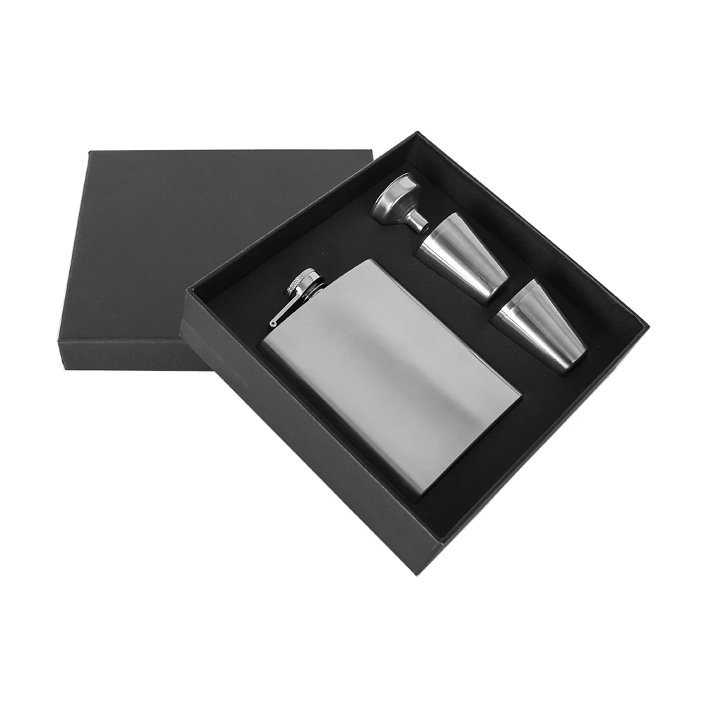 Gift Set Liquor Black Lather BPA-free 6oz 7oz 8oz Hip Flask Set Stainless Steel Hip Flasks