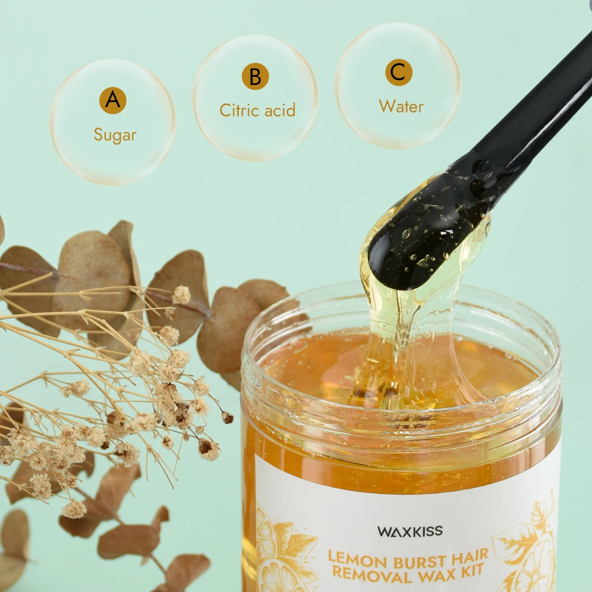 Waxkiss 300g Lemon Burst Hair Removal Wax Kit 100% Natural Lemon Juice Sugar Paste Wax Kit For Face Body Hair Removal