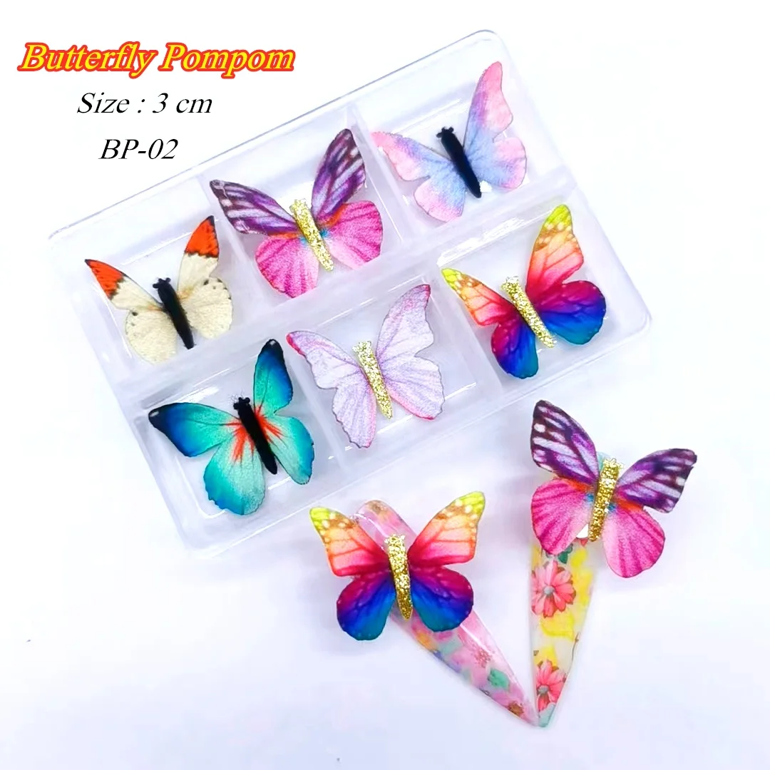 New Arrival Butterfly  Charms Removable Magnetic Nail Pom Pom Boxes Kit for Nails Art Decoration