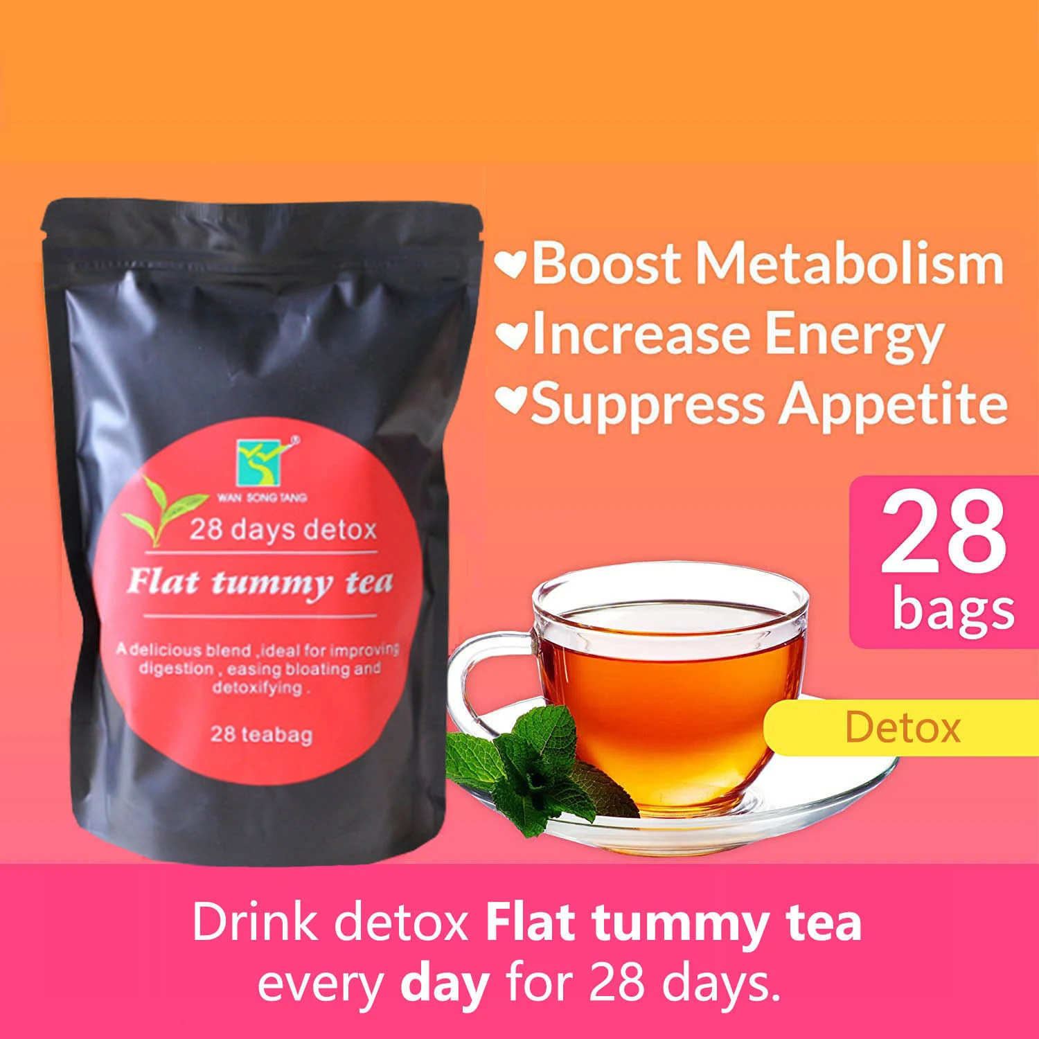 28 Days Organic Flat Tummy Garcinia Cambogia Detox Tea Belly Fat Burn and Weight Loss Bagged Health Tea
