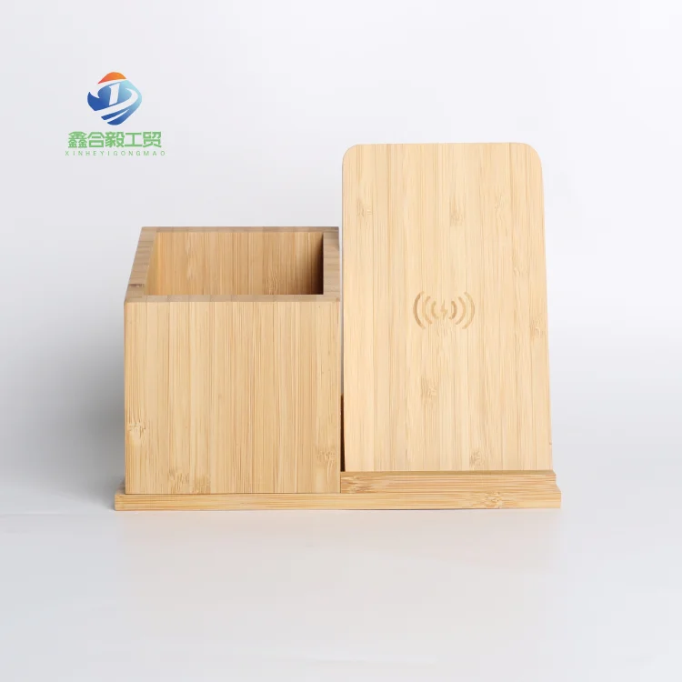 Custom Logo 3 In 1 Wireless Charger Bamboo Wireless Charger Stand With Pen Holder