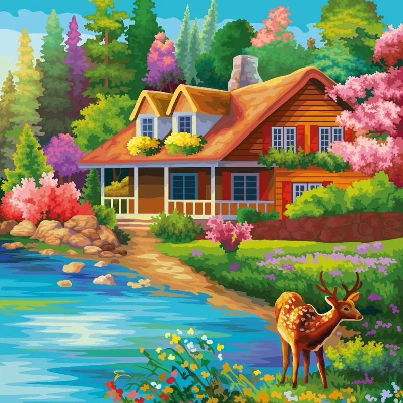 1pc DIY 5D Diamond Painting Art Craft 40*40cm Villa Pattern Full Diamond Embroidery Cross Stitch Picture Wall Decoration