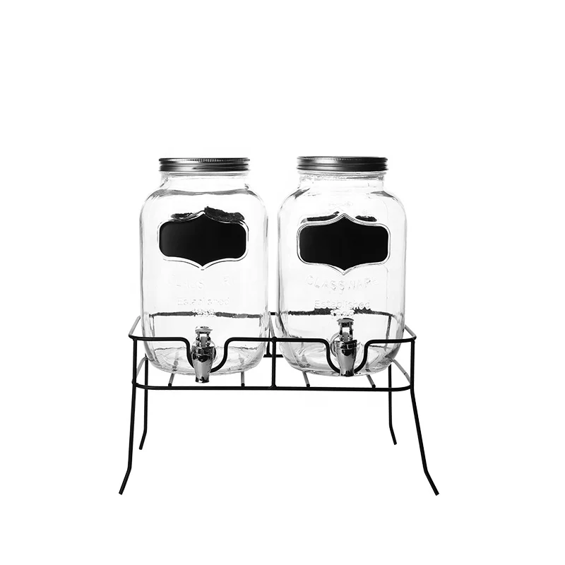 Wholesale glass dispenser custom cheap 4L square bottom glass drinking water dispenser tap with iron stand for Brazil market