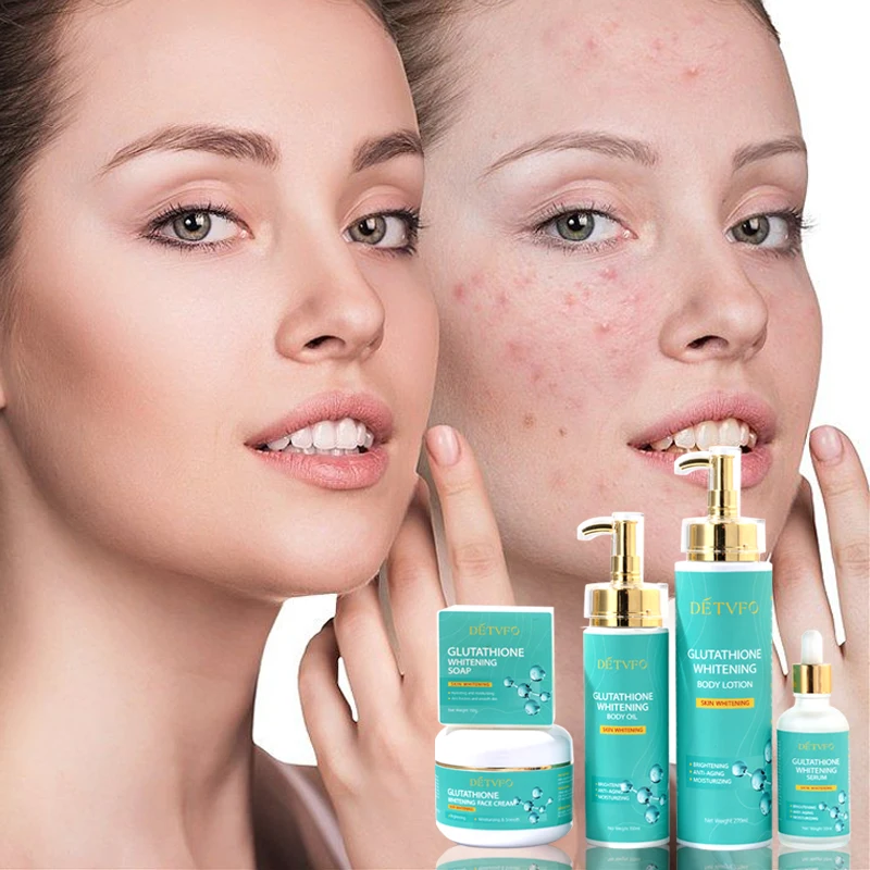 Hot sale Natural dark spot removal face serum body lotion oil soap double glutathione brightening whitening cream skin care set