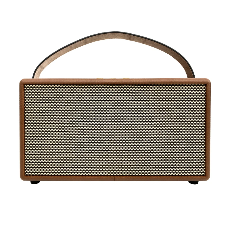 2023 Newest mini vintage wooden elegant box radio  80w speaker with leather