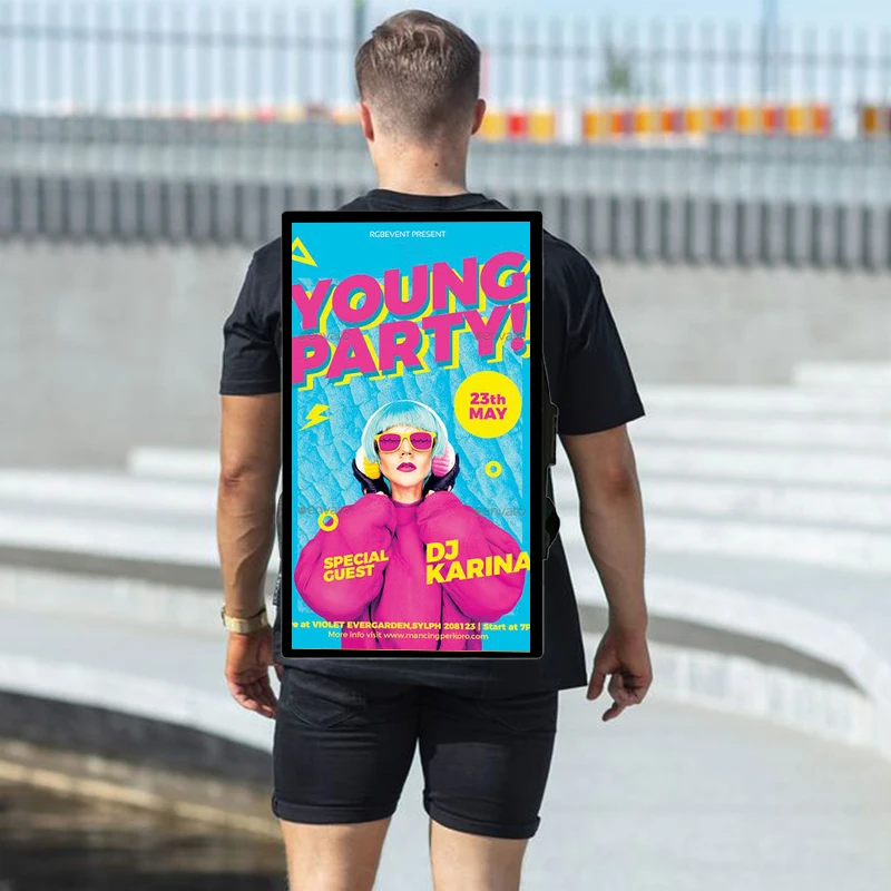 Main push Custom LCD Digital Signage Android LCD Screen Human Walking Portable Advertising Backpack Billboard led walking billbo