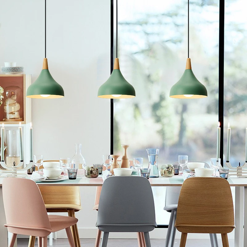 iron matte colorful  Modern Simple Yellow Pink White Gray Green Metal Shade Hanging Home  Chandelier Pendant Light