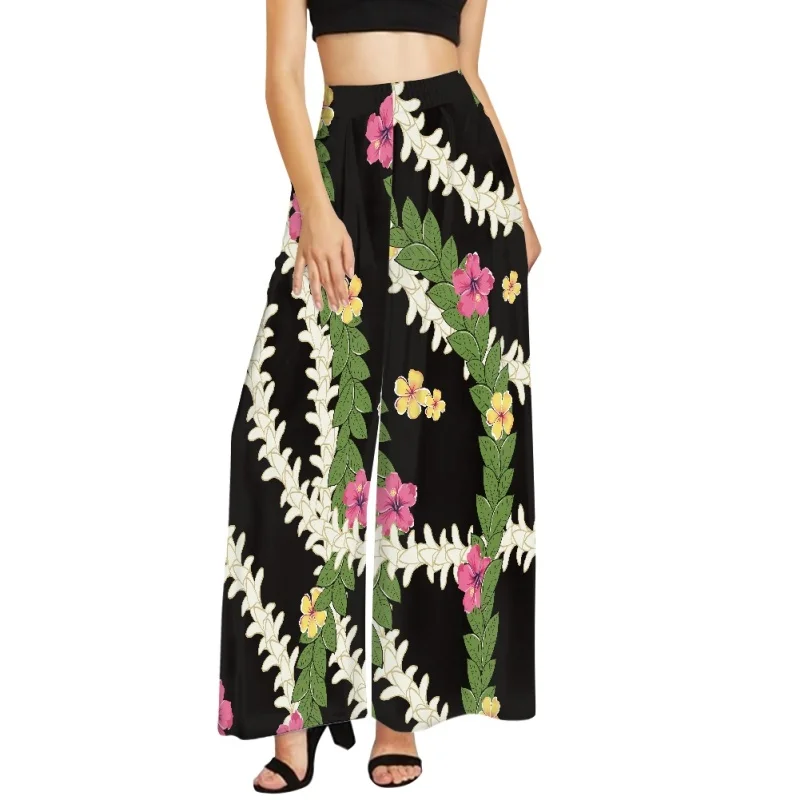 Women Pants Puakenikeni Hibiscus Hawaii Wide Leg Casual Palazzo Pants Custom POD Lounge Pants for Women Plus Size High Waist