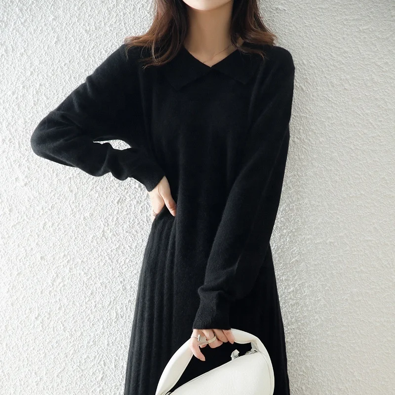Autumn winter cashmere slim fit woolen knitted bottomed long dress