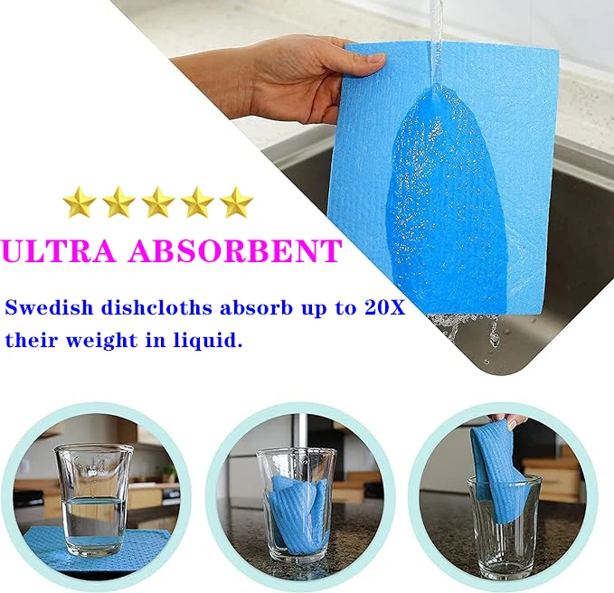 Eco-Friendly Swedish Dishcloths Water Absorbent Cotton Kitchen Cleaning Sponge Cloth Roll Raw Wet Cellulose Dish Cloths