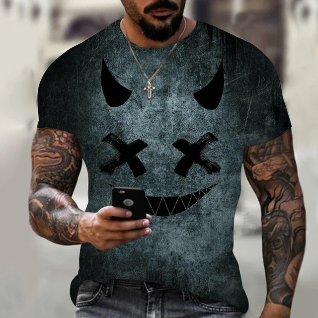 custom 3d Digital printing smiley face pattern T-shirt O-neck oversized T-shirt cheap bulk printing t shirt