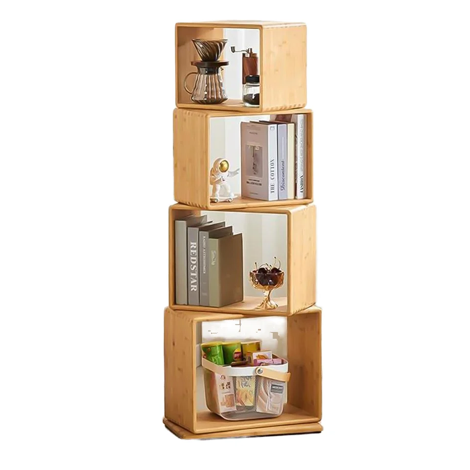 Free-Standing Bookshelf Large Capacity Creative Open Book Cabinet Rotating Bamboo Bookcase for Home Office
