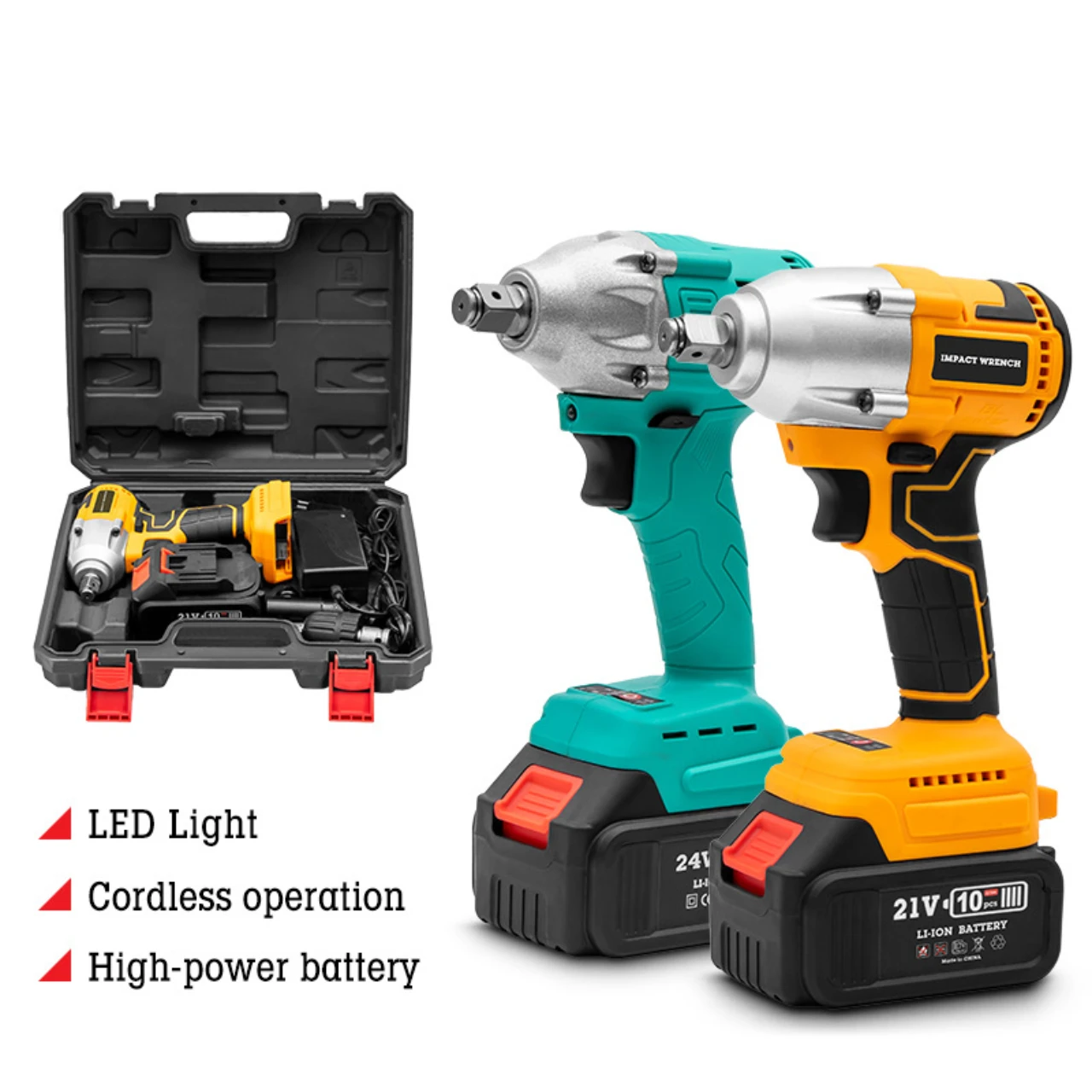 High Torque 21V Cordless Impact Electric Wrench Industrial Lithium Battery Power Screwdriver Wrench Socket Tool for Car Repair