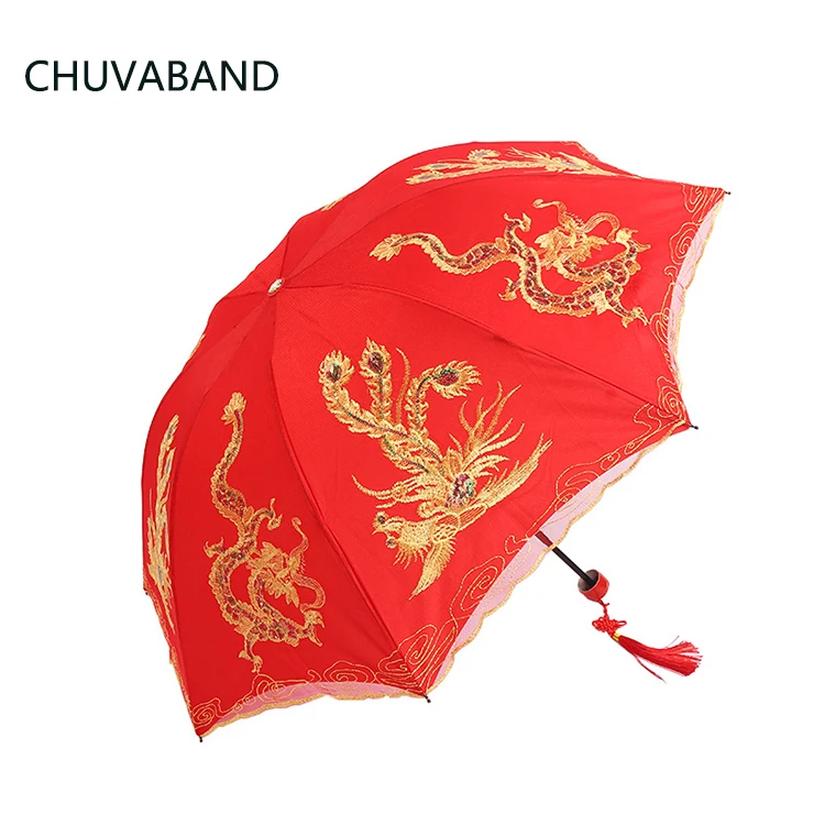 Chuvaband 21 дюйм 8K из нержавеющей стали с вышитой блестками два слоя кружева красного цвета Королевский брак свадебные туфли подружки невесты, праздничное украшение зонтик