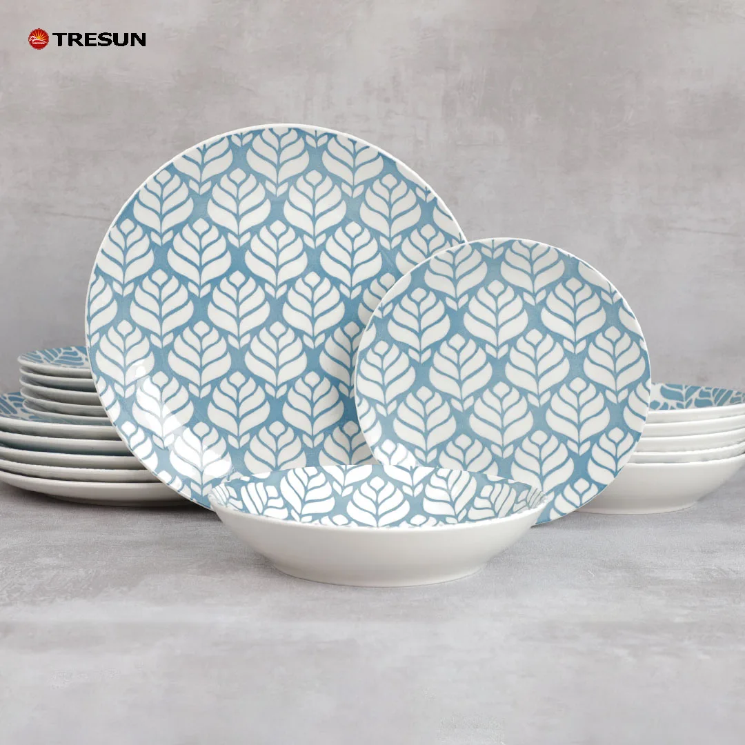 factory price modern nordic western blue ceramic gift box 18 piece pcs porcelain dinnerware dinner set service for 6 people