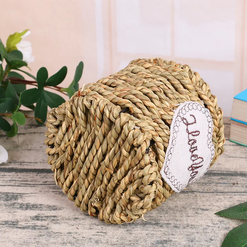 straw grass rope basket wholesale handmade braid straw grass rope woven flower gift basket with plastic liner and handle