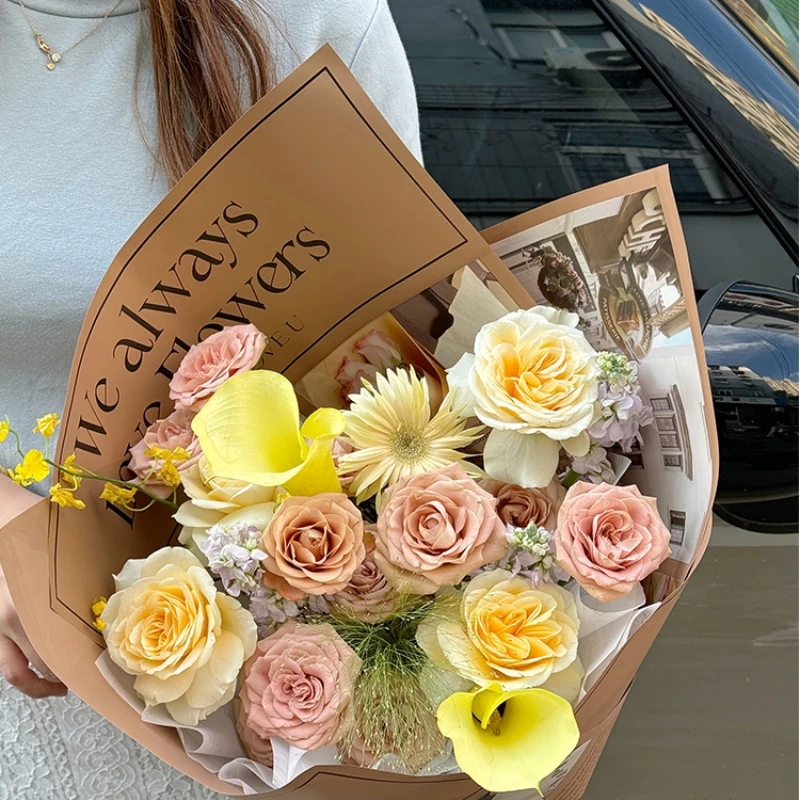 LUCIA Bouquet Wrapping Paper Thickened Waterproof Flower Wrapping Paper English Newspaper Wrapping Flower Paper LF160682