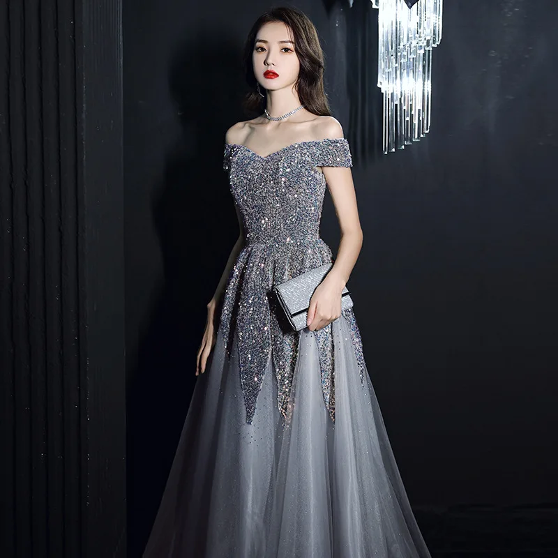 Luxury sequined beading Sleeveless Off-Shoulder Strapless A-Line polyester Short Linen tulle Ball Gown Prom Dresses