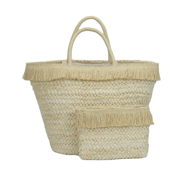 Famous Design Natural Corn Husk Straw Bag Raffia Straw Fringe Bag Basket Straw In Europe