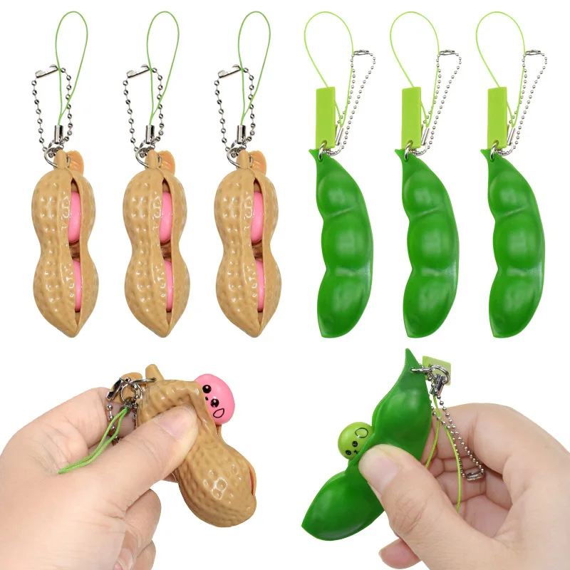 Creative Fidget Toys Squeezing Edamame Peanuts Toys Antistress Popper Toy Edamame Keychain Fidget Squishy Decompression