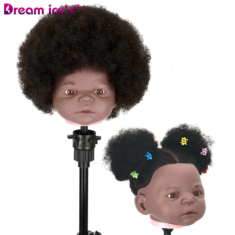 Wholesale Afro Curly Mannequin Head With 100% Human Hair Styling Cosmetology Doll head for Hairdresser Practice Styling For Kids