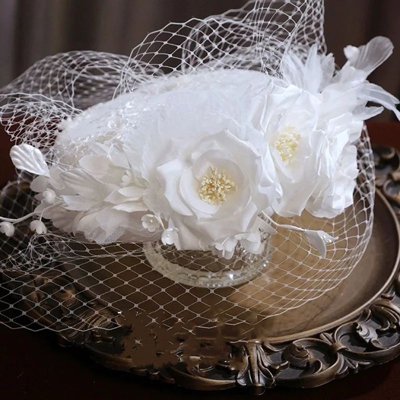 Hera NEW hot selling bridal white hats silk flower decorative party fascinators wedding hats