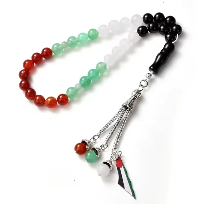 33pcs agate bead rosary Palestinian flag necklace red green white black Liturgical rosary Tasbee palestine scarf
