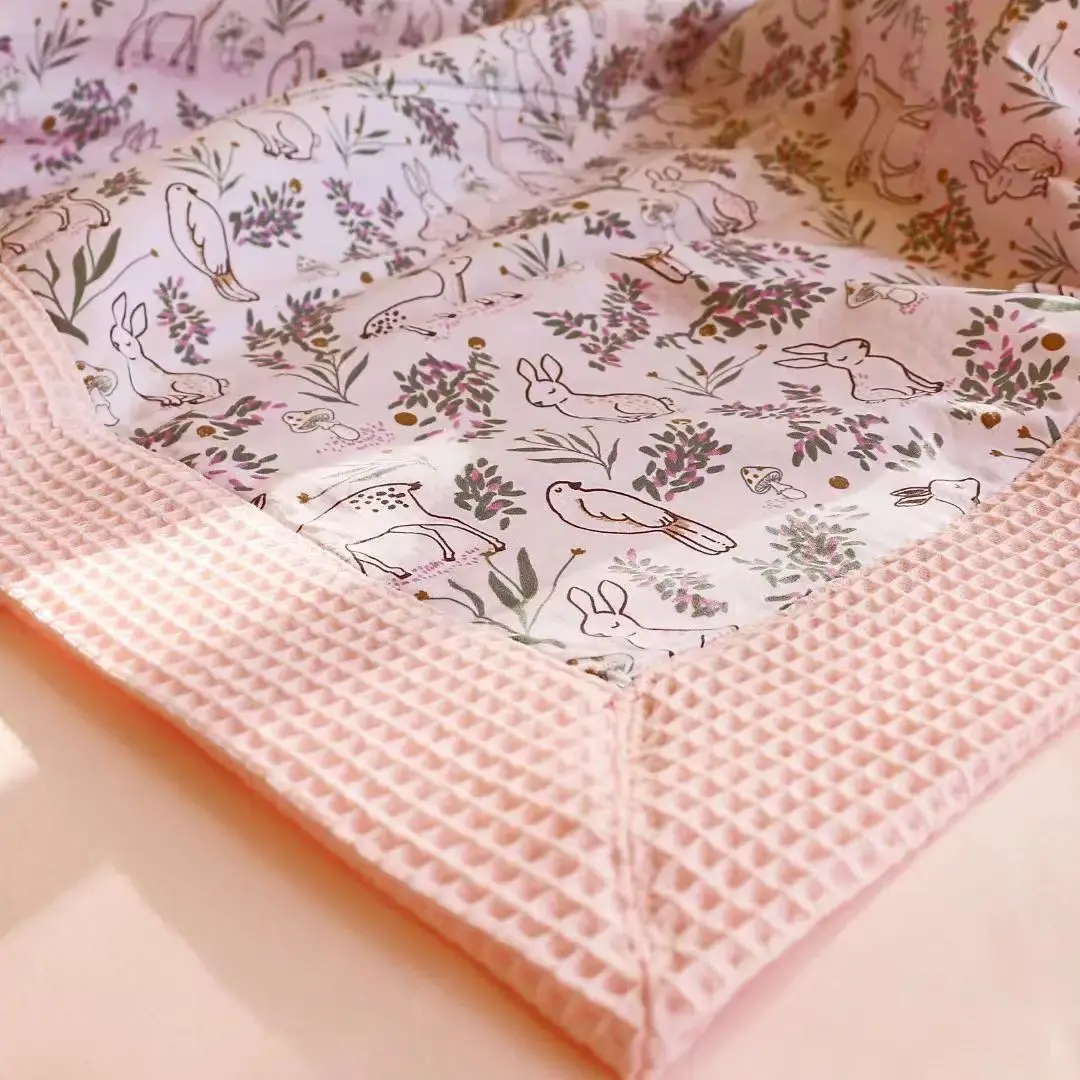 Newborn Waffle Throw Receiving Blanket 100 Cotton Soft Stroller Sleep Cover Cartoon Beanie Infant Bedding Baby White Bedding Set
