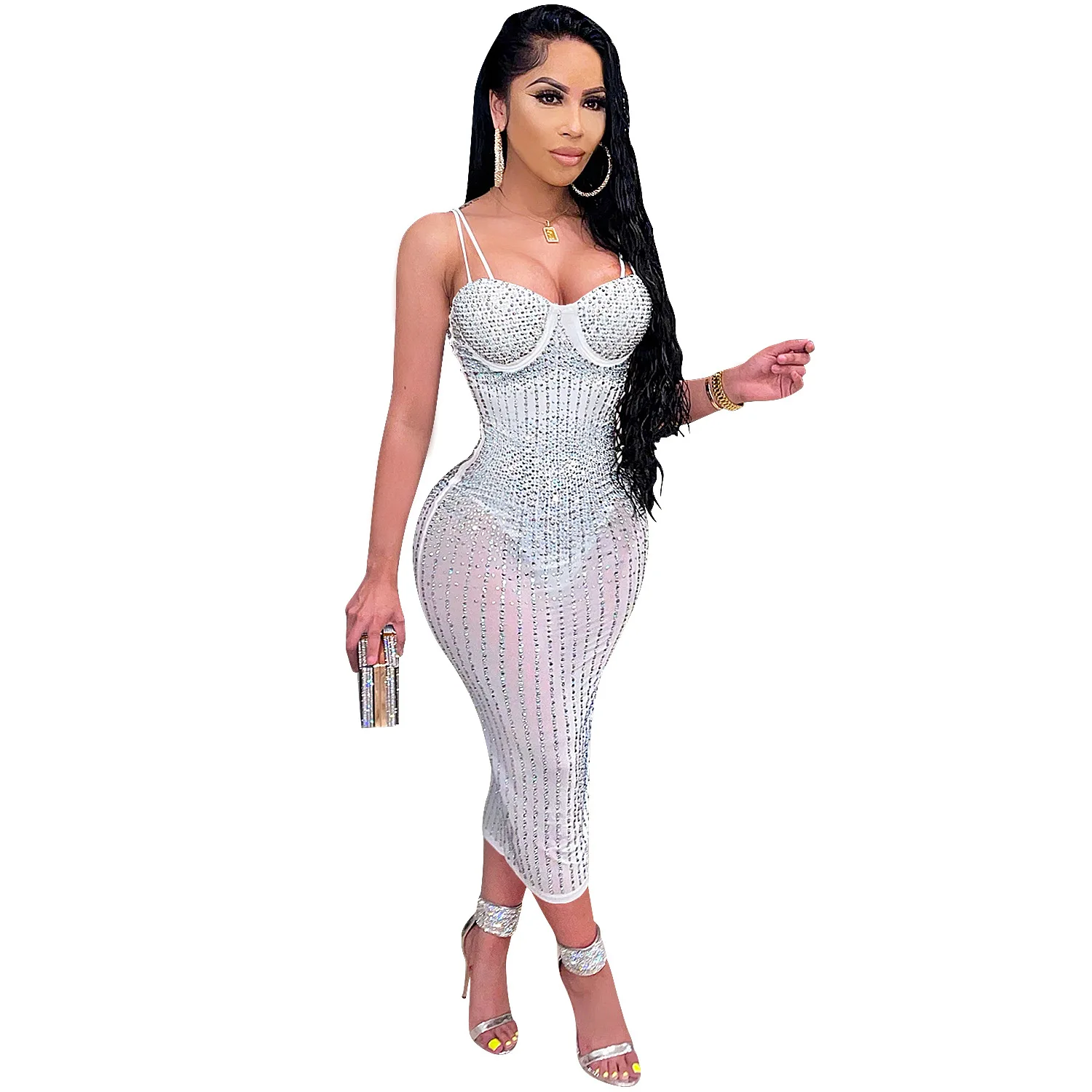 Drop Shipping 2022 robe de soiree Summer Sexy Bodycon Dress 4X5XL Sequins Rhinestone Lady Party Long Plus Size Night club dress
