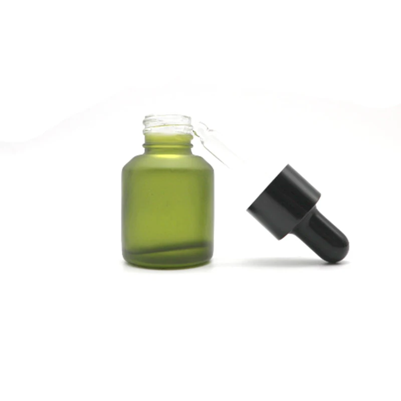 15ml Frosted Dark Olive Green Essential Serum Oil Glass Bottle with Black Dropper Cap