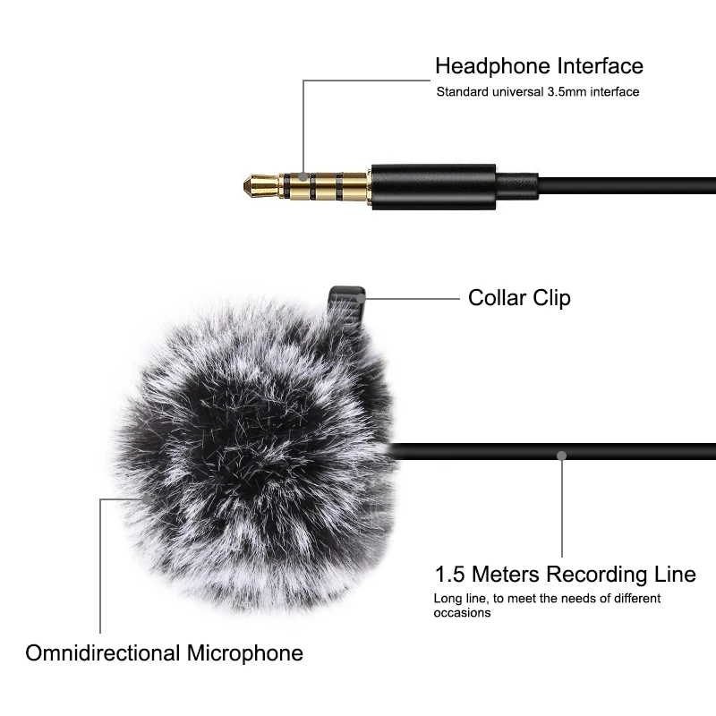 Factory Price PULUZ 1.5m 3.5mm Jack Lavalier Wired Condenser Recording Microphone and Accessories USB Microphone