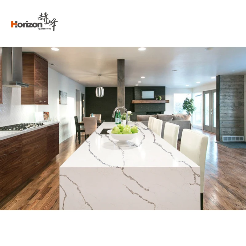 Horizon Kitchen Rectangle Table Calacatta White Artificial Quartz Stone Countertop Slabs