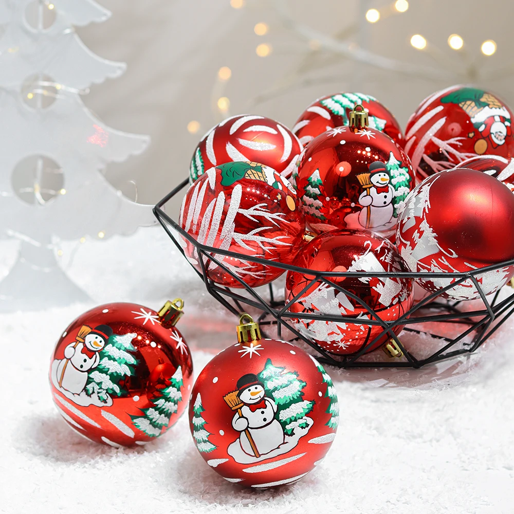 plastic christmas ball 8cm 6PCS red color with painting Clear ball  hot sale styles