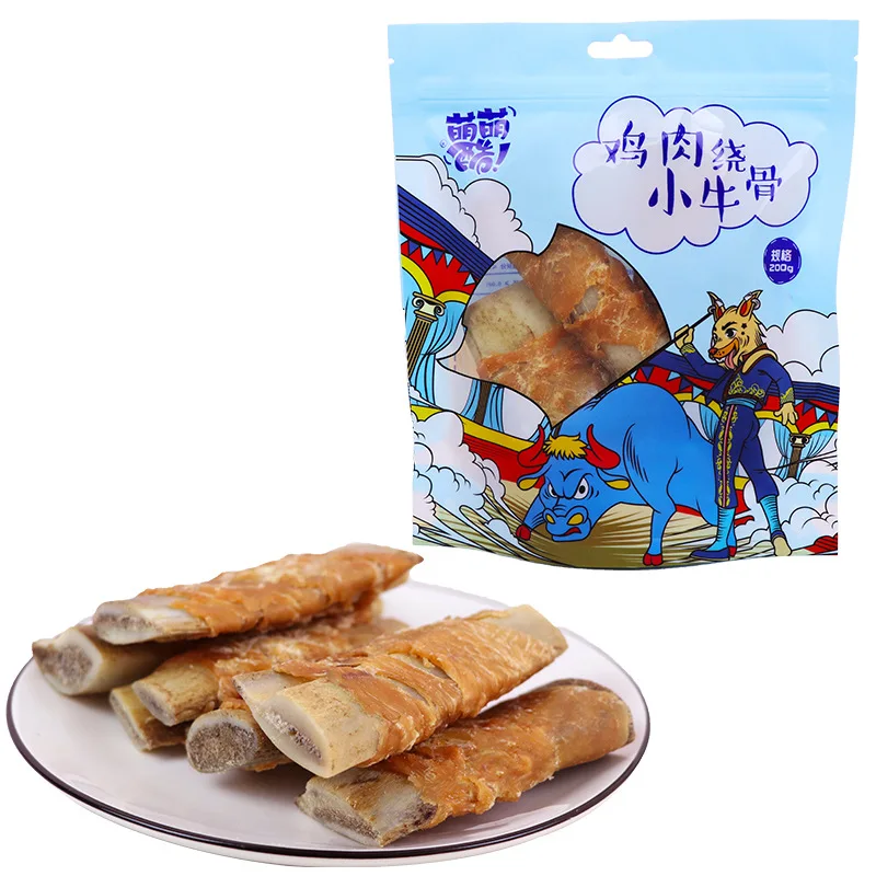 China factory Chicken Wrapped Cow Small Bone Real Beef Bone Chicken Teeth Bone Dog Snacks