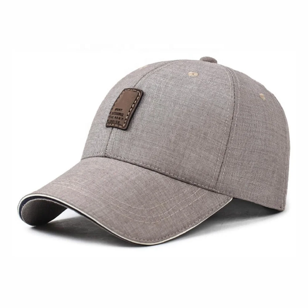 custom 58cm adjustable size black color cotton fabric classic sandwich brim baseball caps with quality leather patch logo