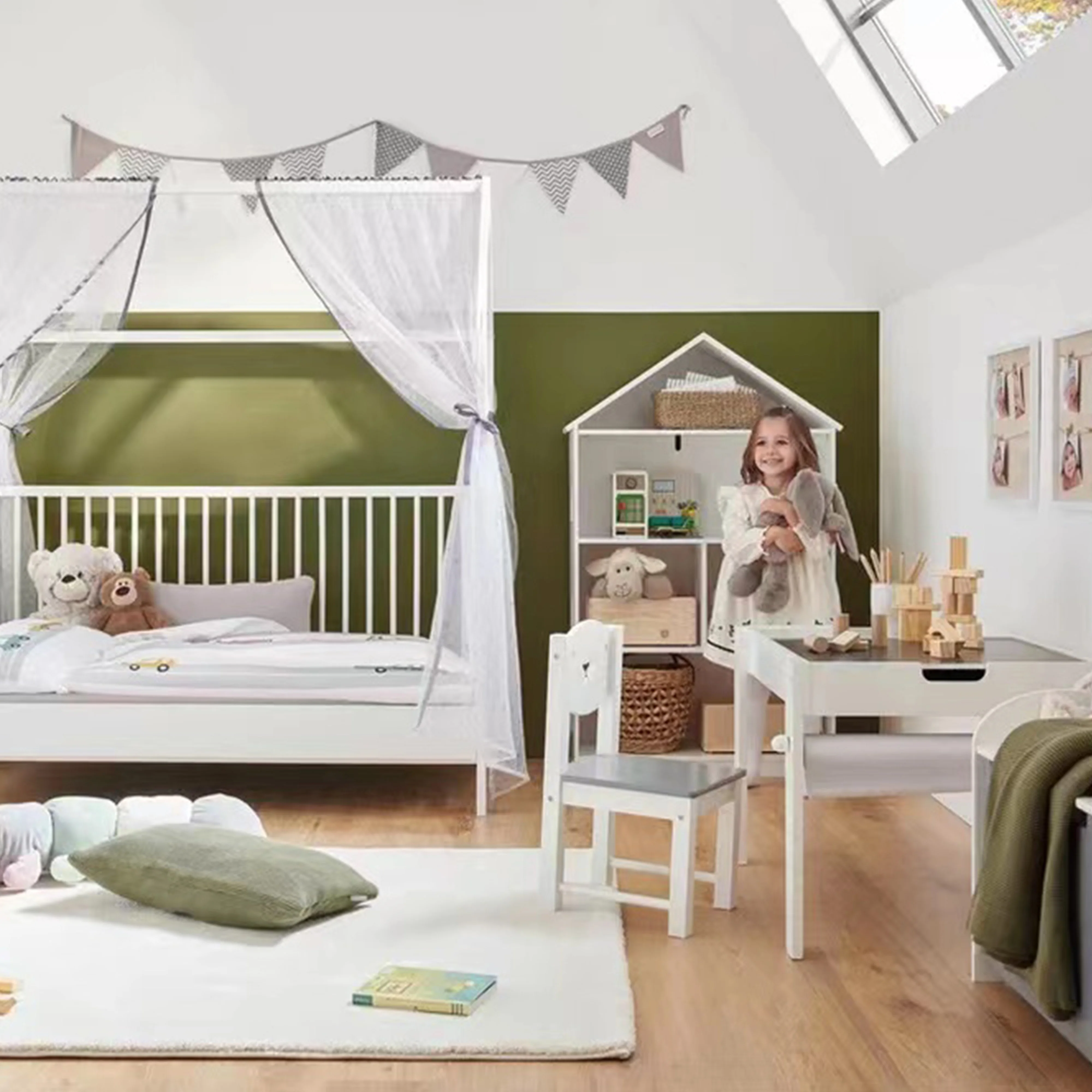 Kids Wooden House Book Shelf Bookcase Storage Rack Display Shelving Unit Wood Children Books Games Toys Baby Furniture