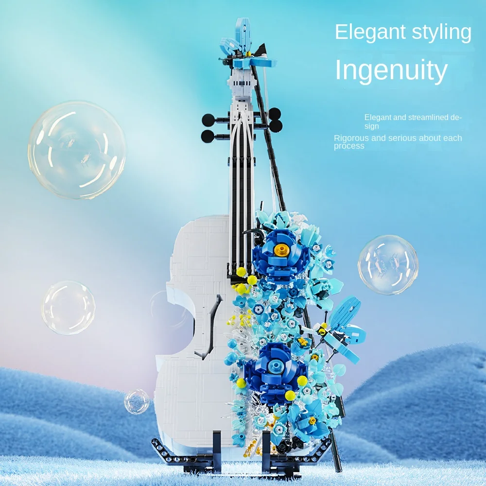 New Arrival flowers building blocks Set Violin Plastic Assemble Diy Toys Musical Art Decorative For birthday gifts