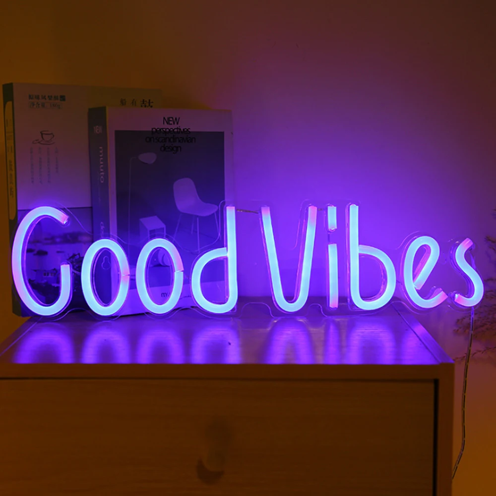LED NEON Sign Good vibes, Wall Hanging Neon Lamp USB Powered, Neon Light Sign Wedding Christmas Birthday Party Home Gift decorative neon sign light night