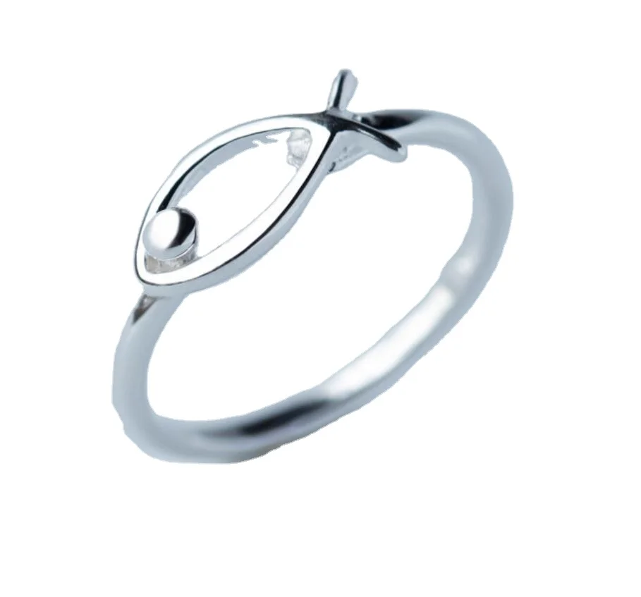 
SR104-637 Halo open size 11-17 925 Sterling Silver Open Fish Ring Adjustable Friendship Animal Nature Minimalist 