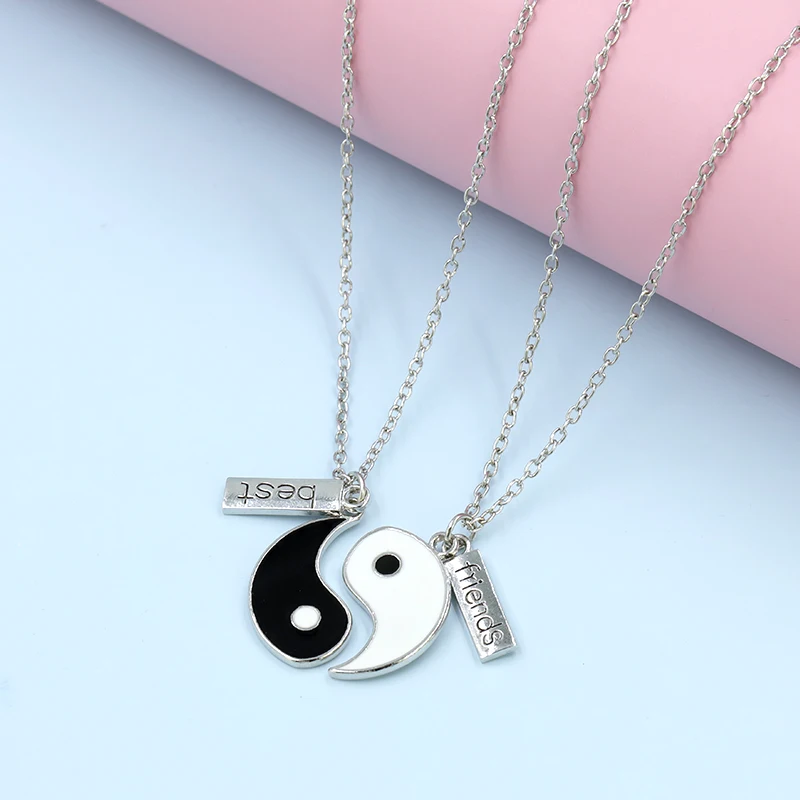 Best Friends Yin Yang Metal Puzzle Enamel Pendant Necklace Figaro Chain Stainless Steel Jewelry Custom Necklace